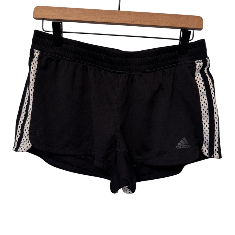 Adidas Women's Climalite Black Athletic Shorts with White Stripes - Medium
